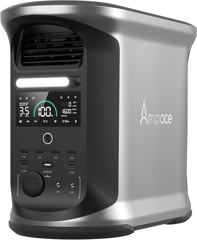 AMPACE Andes 1500 Power Station 2400W, 1462Wh Solar Generator, 1800W AC Charging, AC Outlets x 4, LiFePO4 Battery Power Station for Home Backup, Camping, RV, Emergency