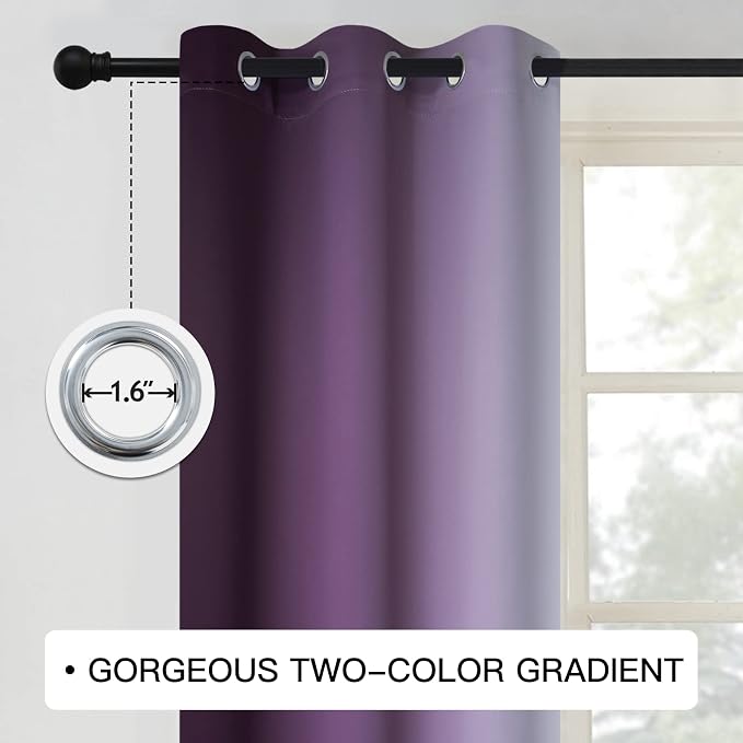 COSVIYA Grommet Room Darkening Ombre Purple Curtains W42xL63 inch | Purple and - Image 3