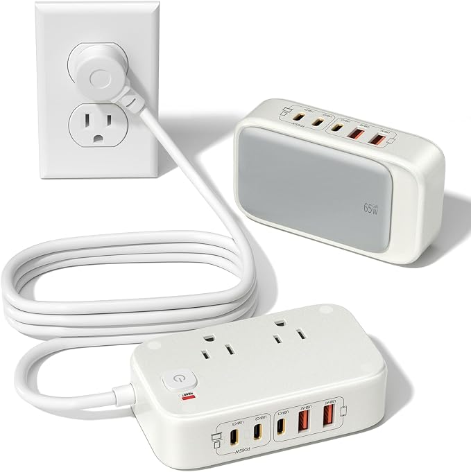 Travel Power Strip with PD65W Fasting Charging 7-in-1 USB C Charging Station by Unknown