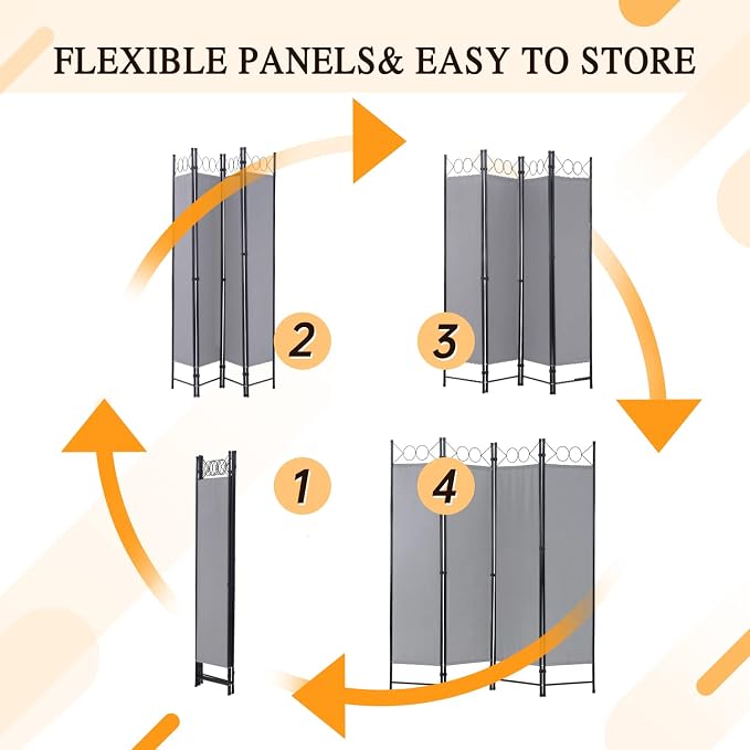 Dopinmin Room Divider, Folding Privacy Screen 4 Panels Wall Divider Grey | - Image 3