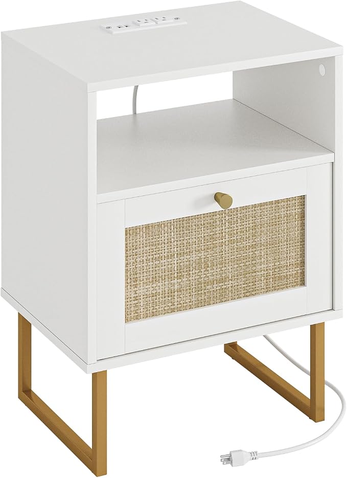 Masupu Rattan Nightstand with Charging Station, Modern Boho Farmhouse Wood - Image 9