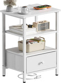 Side Table with Charging Station, Nightstand with Adjustable Fabric Drawer by Tensirock