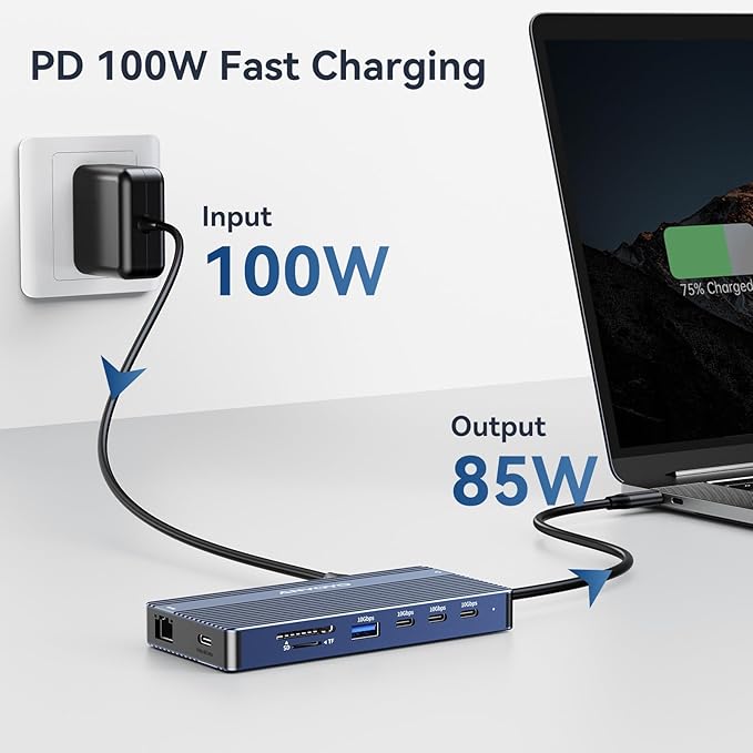 USB C Docking Station, 14 in 1 USB Hub for 3 Monitors, Dual 4K@60Hz HDMI & USB-C Video, 4xUSB-C(10Gbps), 3X USB-A, Ethernet, SD/TF & 3.5mm Audio Jack – Multiport Adapter for Laptop/HP/Dell/Lenovo