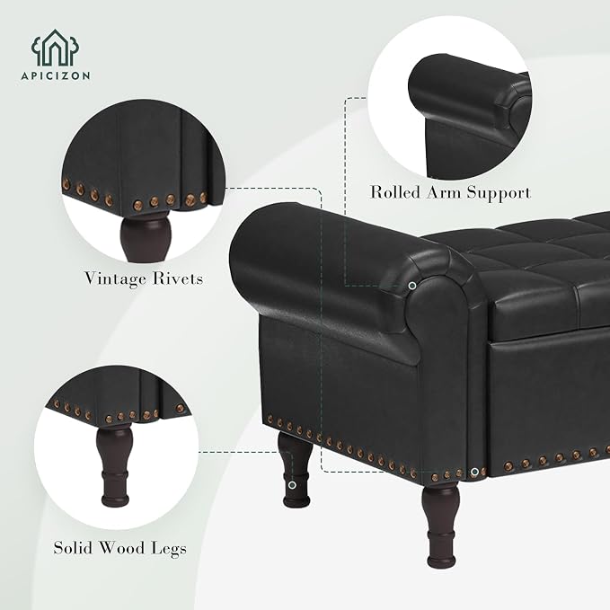 Apicizon 51” Bench with Storage, Queen Size Faux Leather End of Bed Bench with - Image 5