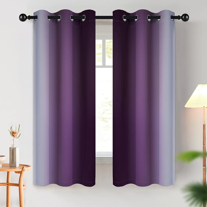 COSVIYA Grommet Room Darkening Ombre Purple Curtains W42xL63 inch | Purple and - Image 2
