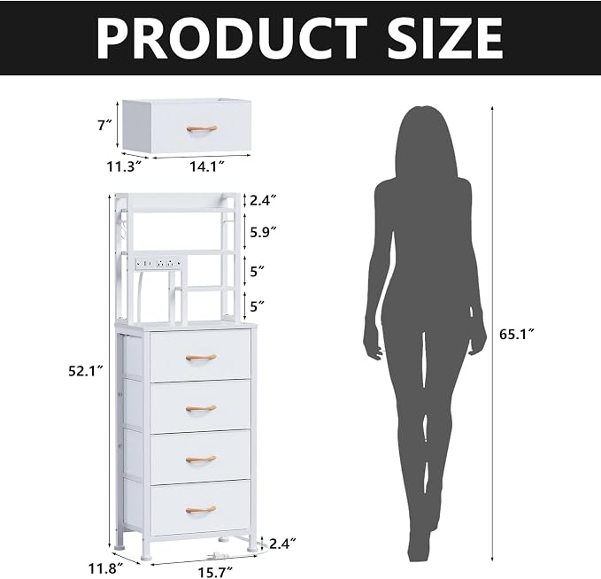 Tall Night Stand, 52.1" LED White Nightstand - Image 3