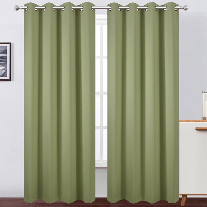100% Blackout Curtains 84 Inch Long Sage Green Curtains 2 Panels - Image 2