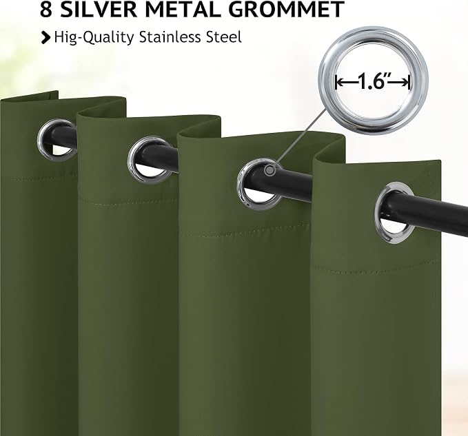 COSVIYA Grommet Blackout Room Darkening Olive Green Curtains 72 inch Length | - Image 2