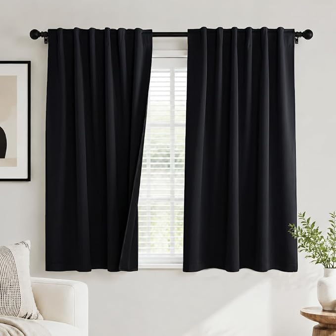 PONY DANCE Black Kitchen Blackout Curtains Over Sink, W 42 x L 45 inches | by PONYDANCE