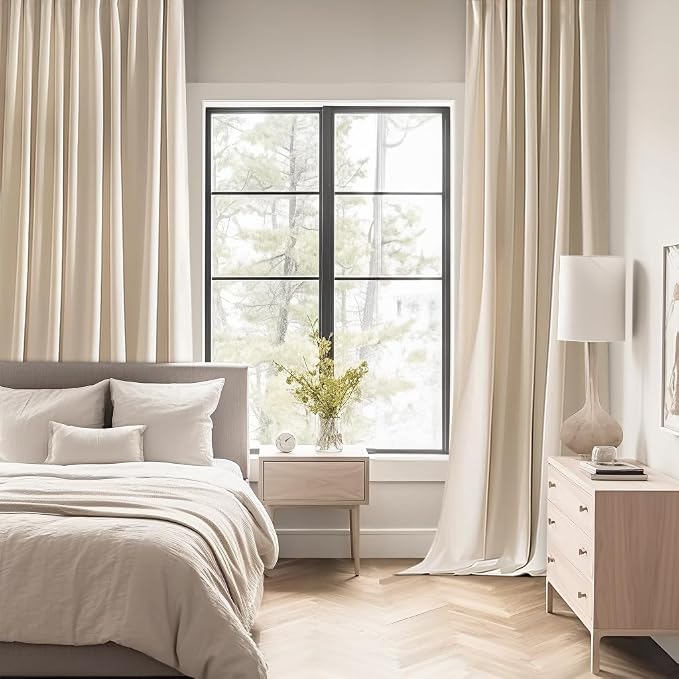MIULEE Cream Beige Back Tab Blackout Curtains 52x84 Inch Length 2 Panel Set | - Image 2
