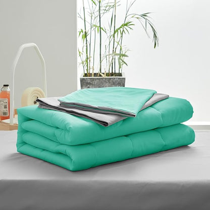 UOZZI BEDDING 4 Pieces Toddler Bedding Set Ultra Soft and Breathable Toddler Sheet Set - Includes Comforter, Flat Sheet, Fitted Sheet and Pillowcase - Teal/Green & Gray