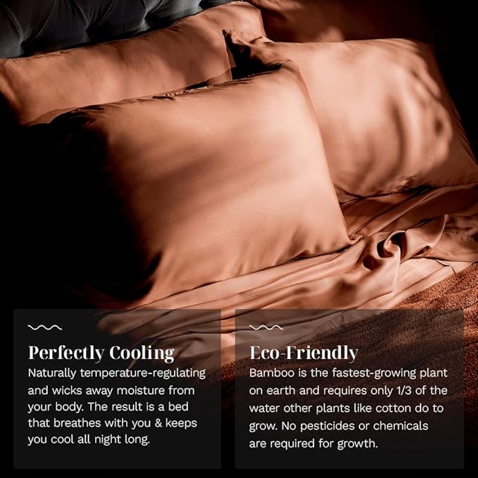 LUXOME Luxury Sheet Set | 100% Rayon (Viscose) from Bamboo | Queen Size - Terracotta | Deep Pockets | 4-Piece Set (Fitted, Flat, 2 Pillowcases)