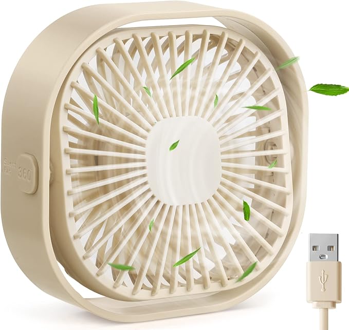 RJVW 4 Inch Small USB Desk Fan, 3-Speed Portable & 360°Rotatable Mini Cooling Fan, USB-Powered Desktop Fan for Home Office Bedroom Dorm Indoor Outdoor Summer Gift