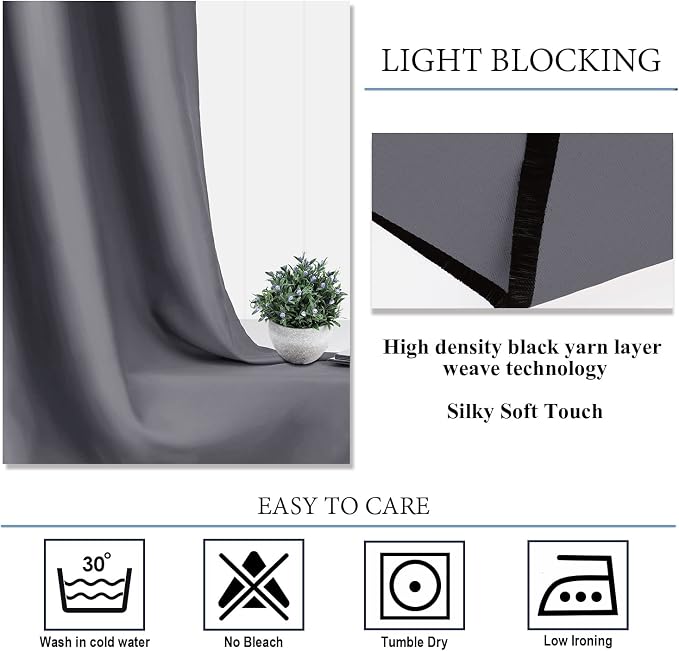 Diraysid Dark Grey Grommet Blackout Curtains - Image 8