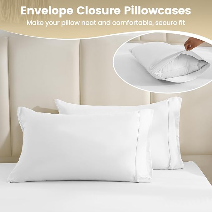 Full Sheet Set - 4 Piece Silky Ultra Soft Breathable Bed Sheet Set, 16" Deep Pocket for Mattress,Hotel Luxury Clearance Full Size Sheet Sets & Wrinkle Free,Easy Care Cooling Bedding Sheets（White）