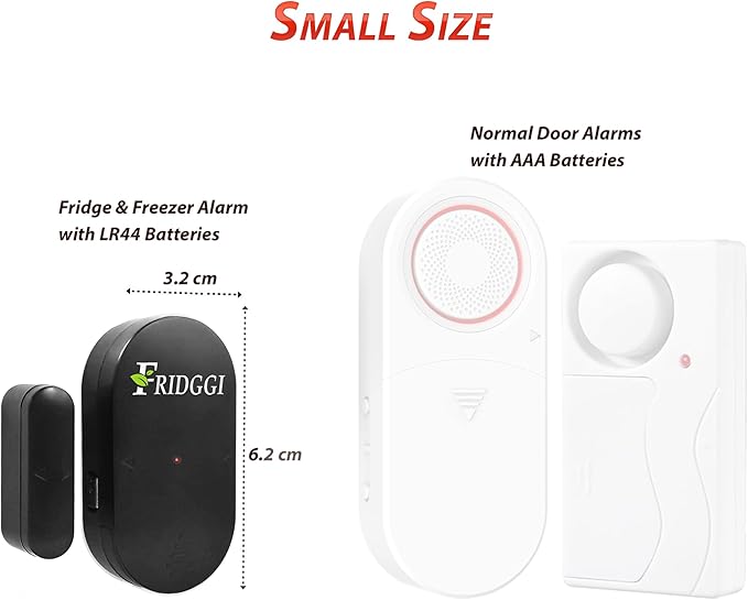 Fridge & Freezer Door Alarm with Delay When Left Open, 60sec, 120sec, 180sec Reminders, Refrigerator Door Chime (Pack 2).