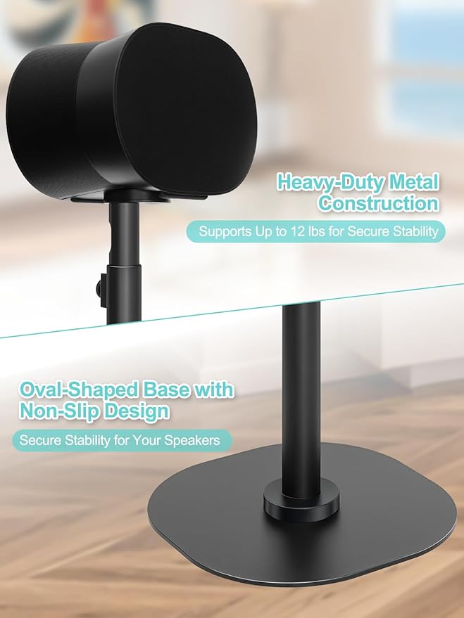 Haturi Speaker Stand Single for Sonos ERA 300 & 100, Height Adjustable 22”–42” Floor Stand with Cable Management Heavy Duty Metal Construction Non Slip Base for Living Room Bedroom Office