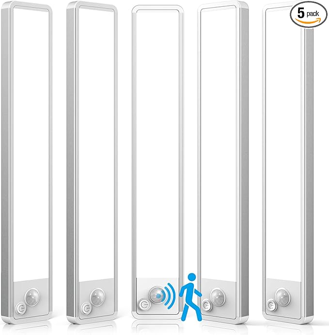 LUMIJOLI 5 Pack Under Cabinet Lighting Wireless 14inch LED Motion Sensor Magnetic Light 2500maAh Rechargeable Indoor Closet Lights for Kitchen, Stairs Cool White