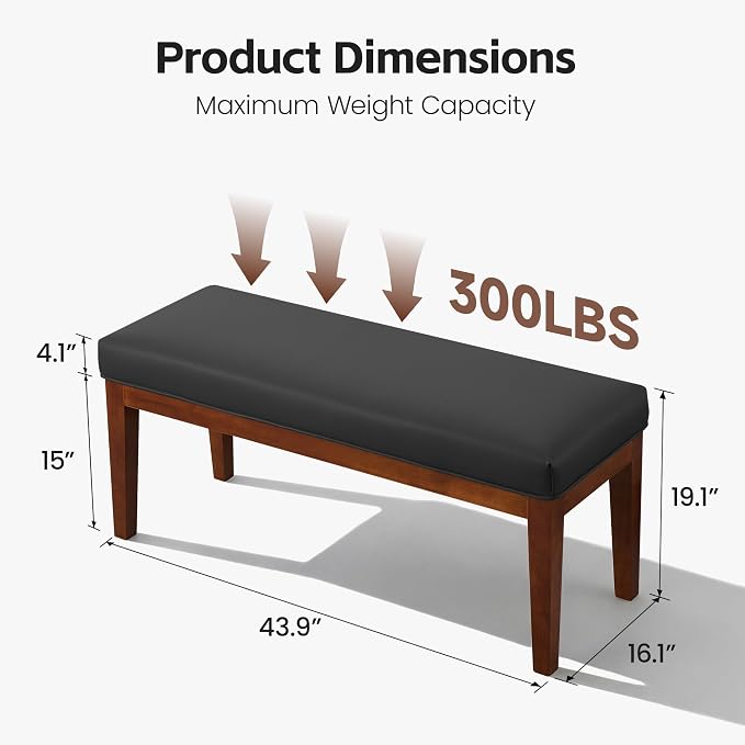 43.5" Upholstered Bedroom Bench, Faux Leather Entryway Bench - Image 2