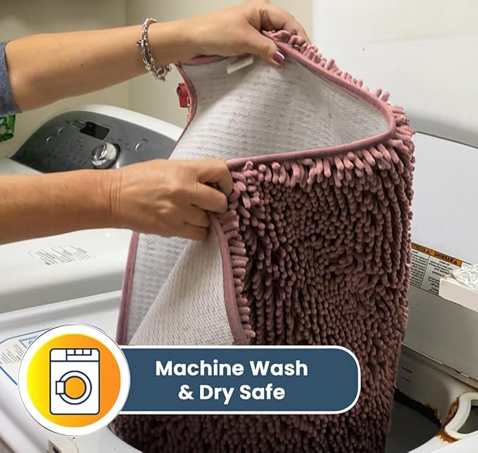 Muddy Mat® AS-SEEN-ON-TV Highly Absorbent Microfiber Door Mat and Pet Rug, Non Slip Thick Washable Area and Bath Mat Soft Chenille for Kitchen Bedroom Indoor and Outdoor - Light Pink 36" x 120"