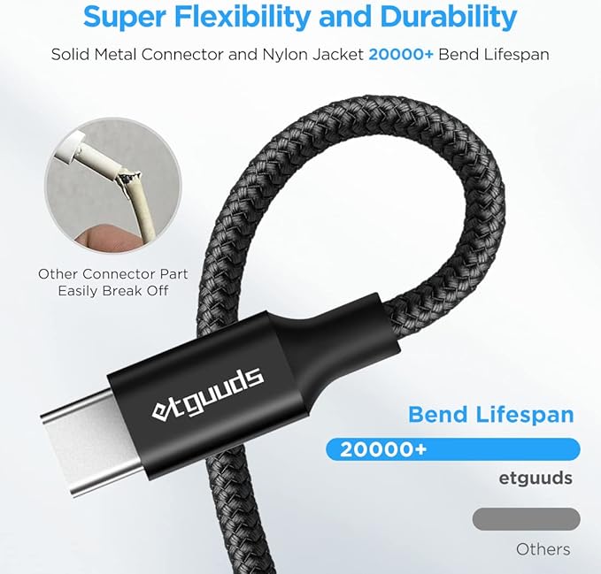etguuds USB A to USB C Cable 4ft, 2-Pack, 3A Fast Charging Type C Charger Cord for iPhone 17 16 15 Pro Max 16e 17 Air, Samsung Galaxy S25 S24 S23 S22 S21 S20 A17 A16 A56 A55 Flip Fold, Black