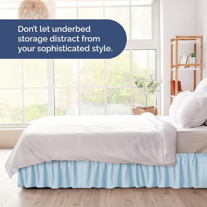 Wrap Around Dust Ruffle Bed Skirt - Light Blue - Twin/Twin XL Size Beds with 18 Inch Drop - Elastic Strap - Adjustable Pleated Bedskirt with Brushed Fabric and Wrinkle Free - Women, Men, Kids & Teens