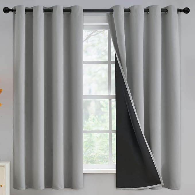 Yakamok Light Grey Blackout Curtains 63 inches Long by Yakamok