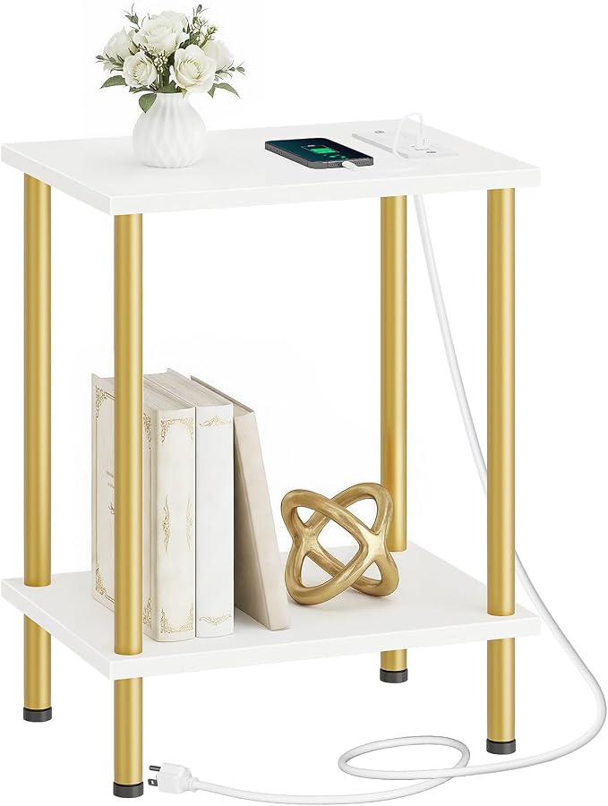 HOOBRO Side Table with Charging Station, End Table with USB Port and Outlet - Image 7