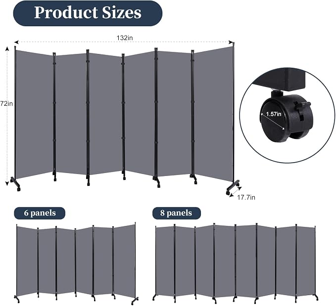 Room Divider 6 Panel-132''Wide Folding Privacy Screen, Large Partition Wall | - Image 6