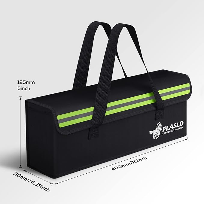 FLASLD E-Bike Battery Bag Fireproof Safe Charging Bag Explosionproof Lipo Battery Bag Large Capatity for Storage Charging (16 x 4.3 x 5in)