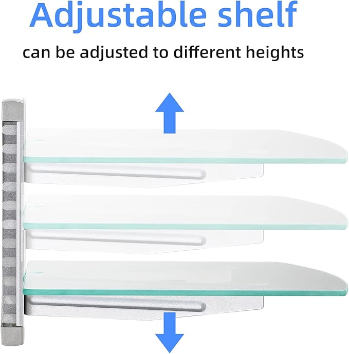 suptek Single Silver Floating Shelf with Strengthened Tempered Glass for DVD Players/Cable Boxes/Games Consoles/TV Accessories 1/one Shelf, Silver CS201S