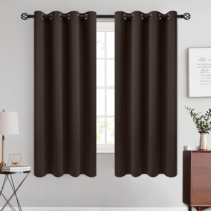 COSVIYA Grommet Room Darkening Dark Brown Curtains 63 inch Long by COSVIYA
