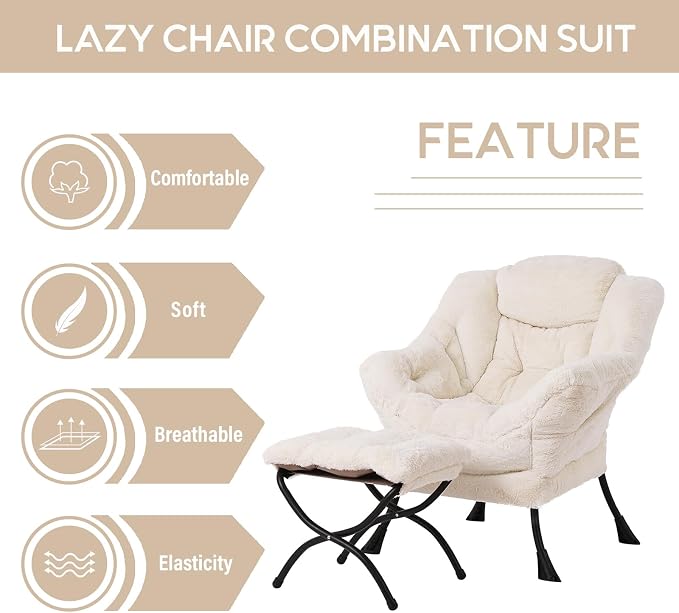 Lazy Chair with Ottoman, Comfy Accent Reading Chair - Image 7