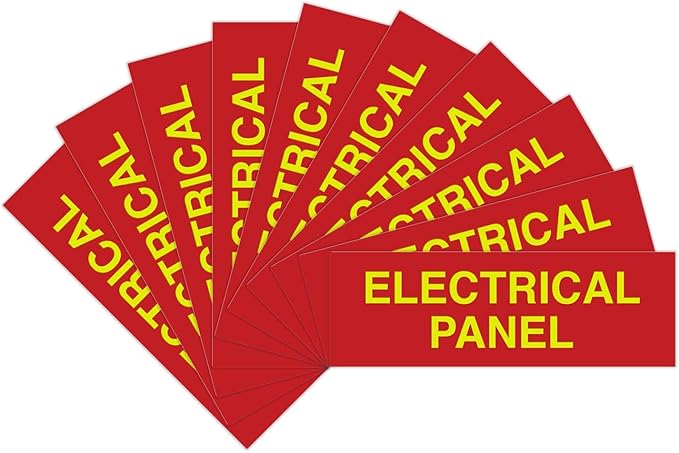 All Quality Basic Electrical Panel Sign - Fire Regulation Safety Compliance Sign - Red/Yellow - Small (10 Pack)