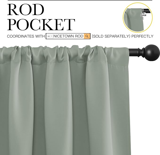 NICETOWN Blackout Curtains for Bedroom, 1 Pair, 70 by 63-inch, Window Treatment - Image 2
