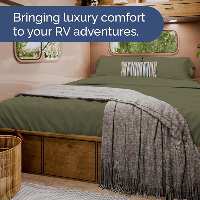 RV Short Queen Sheet Set 60 X 75 - 4 Piece RV Short Queen Bed Sheets - Soft, Breathable & Cooling - Designed for Bunks, Trailers & Campers - Fits 8” to 12" Mattress - Hotel Luxury Bedding - Sage Green