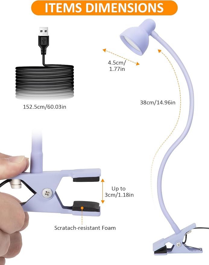 LiFMIRA Desk Lamp Clip on Lamp for Bed, LED Reading Light for Bed Purple | 3 - Image 6
