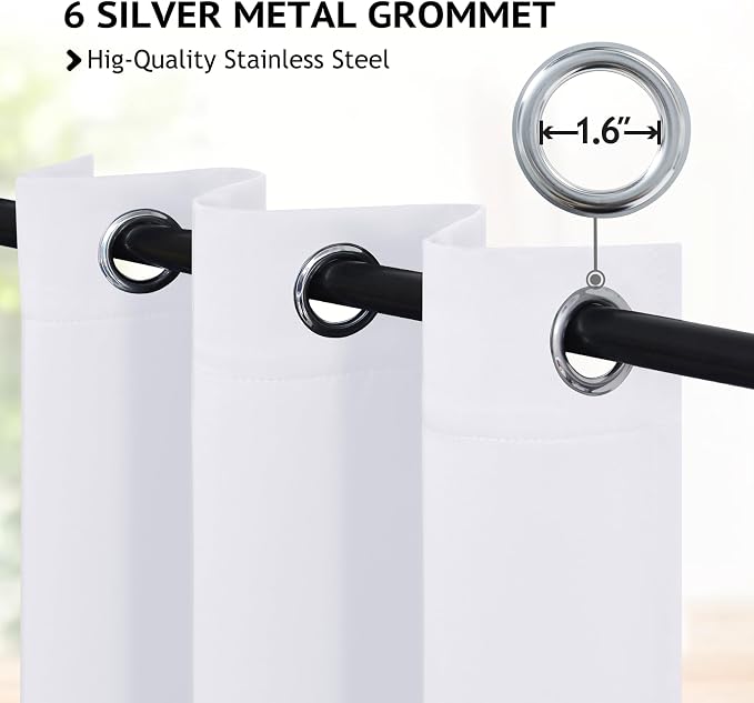 COSVIYA Grommet Room Darkening Pure White Curtains 84 inch Long - Image 2