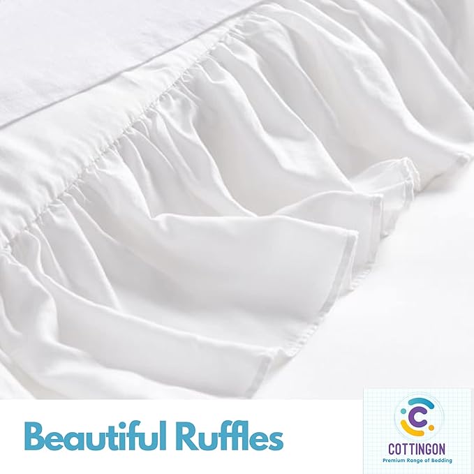 Ruffled Bed Skirt with Split Corners-Dust Ruffle - 22" Drop 100% Microfiber Soft,Sheen & Luxurious Look - Bed Skirts (White -Twin)