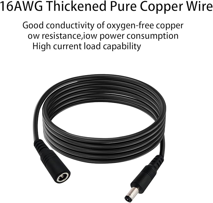 2pcs 16AWG DC Power Extension Cable 5.5mmx 2.1mm Male to Female Connection Cable for CCTV Surveillance Camera Solar Panel LED Strip Light Energy Storage Power 4.9ft