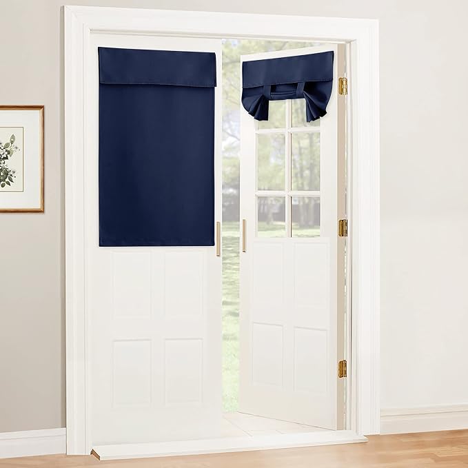 RYB HOME Navy Blue Blackout Door Curtain, Renter Friendly Curtain | No Rod by RYBHOME