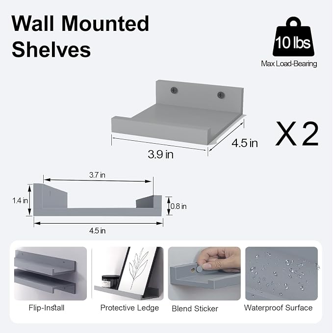 Small Grey Floating Shelves for Wall, Shelf - Image 3