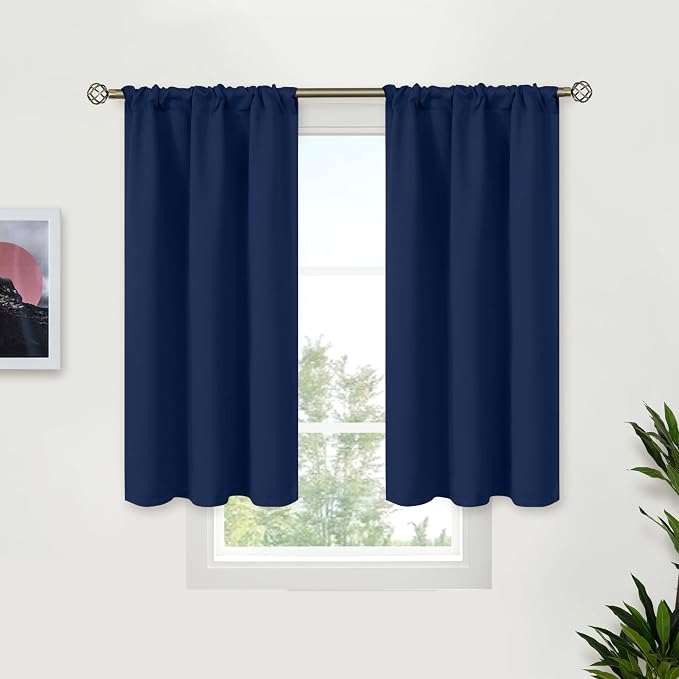 BGment Navy Blue Blackout Kitchen Curtains 40 Inches Length by BGment