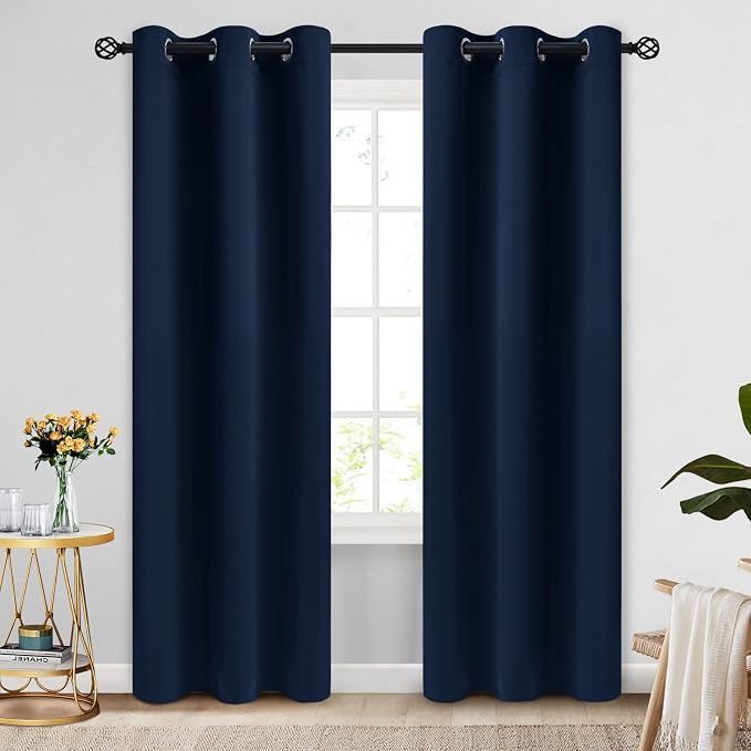 COSVIYA Grommet Room Darkening Navy Blue Curtains 84 inch Long by COSVIYA