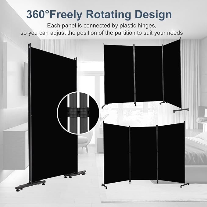 3 Panel Folding Room Divider, Privacy Screen Freestanding Space Separator | 6ft - Image 4