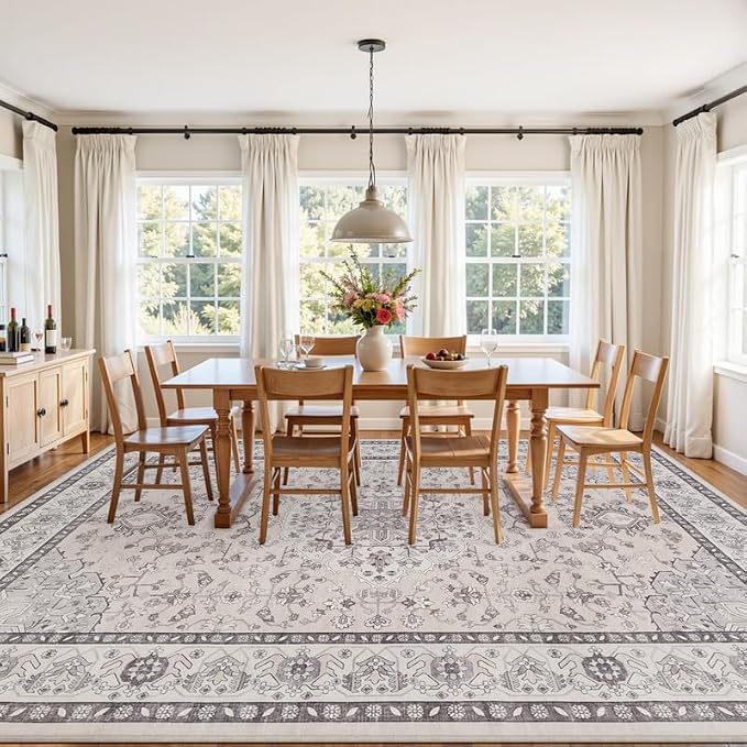 6x9 Area Rugs Living Room: Bedroom Washable Carpet Beige & Grey | Large Vintage - Image 9