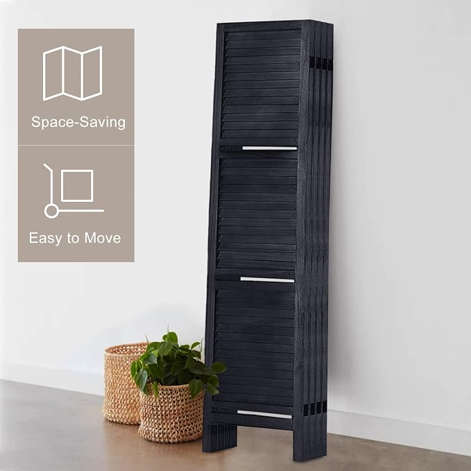 Room Divider with Shelves, 4 Panel Black Privacy Screen | Partition Room - Image 6