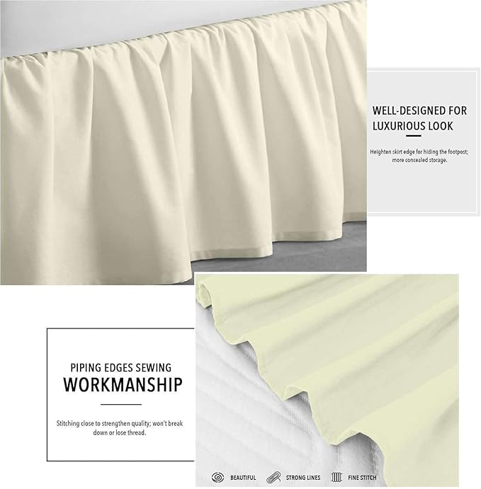 Sleepwell Ivory Solid, Full Size Ruffled Bed Skirt 15 Inch Drop Split Corner,100 Percent Pure Egyptian Cotton 400 Thread Count, Wrinkle & Fade Resistant