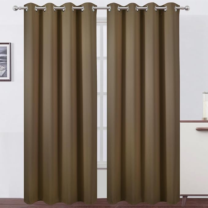 Brown Thermal Blackout Curtains/52 x 95 Inch/Set of 2 Panels Room Darkening by Lemomo