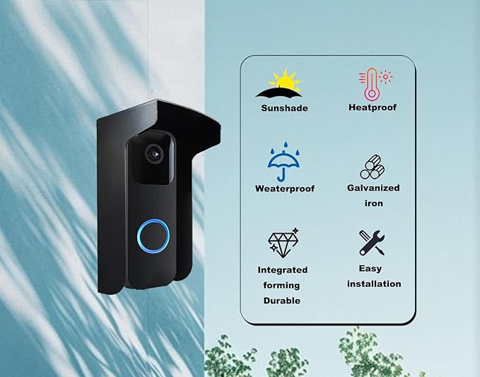 Doorbell Rain Cover, Steel Doorbell Cover Weatherproof, Doorbell Cover with Anti-Glare Sun Shade Protection, Compatible for Blink/Ring Pro2/ Google Nest/Arlo/Wyze/Reolink Video Doorbell